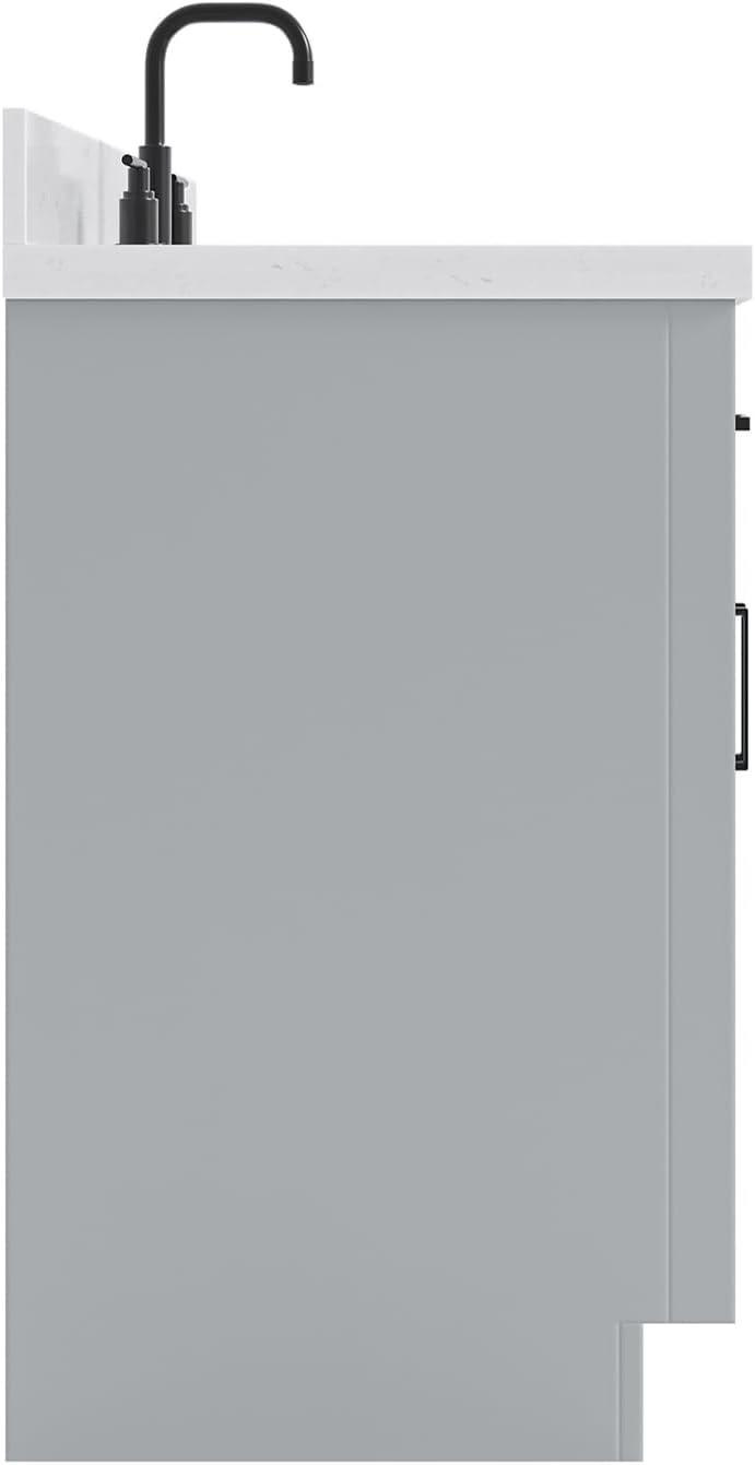 ARIEL Hepburn 48-inch Bathroom Vanity with Sink,Solid Wood, 1.5-inch Carrara White Quartz Countertop & Backsplash, Single Rectangular Porcelain Sink, 2 Soft Closing Doors, 9 Dovetail Drawers, Grey