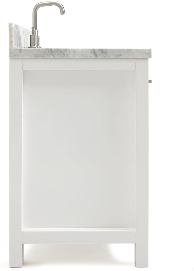 ARIEL 48' White Bathroom Vanity with Sink, 1.5' Edge Italian Carrara Marble Countertop, Rectangular Undermount Sink, 2 Soft Closing Doors, 5 Dovetail Drawers