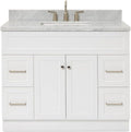 ARIEL 48-Inch Midnight Blue Bathroom Vanity with Sink, 1.5' Pure White Quartz Countertop & Backsplash, Rectangular Sink, 2 Soft Closing Doors, 4 Dovetail Drawers, Toe Kick, Satin Brass