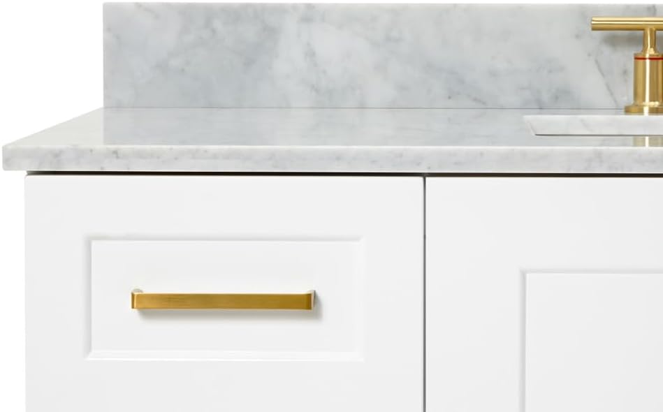 ARIEL Taylor 48-inch Bathroom Vanity with Sink,Solid Wood, 0.75-inch Italian Carrara Marble Countertop, Single Rectangular Porcelain Sink, 2 Soft Closing Doors, 9 Dovetail Drawers, White