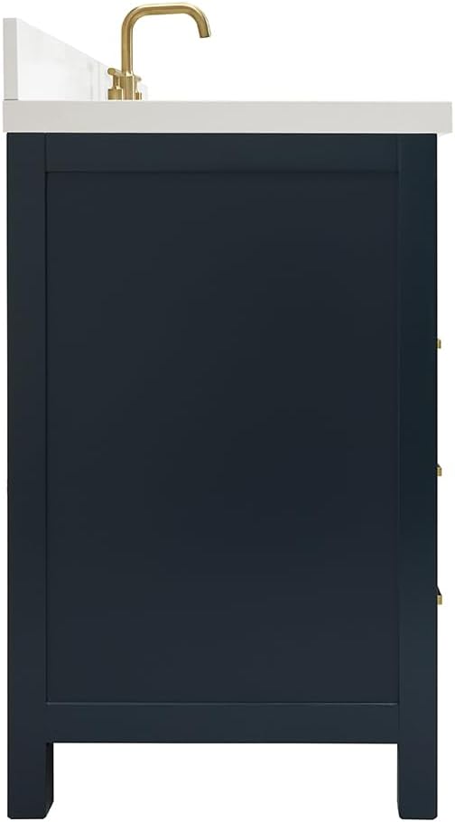 ARIEL Cambridge 66-inch Bathroom Vanity with Sink,Solid Wood, 1.5-inch Pure White Quartz Countertop, Single Rectangular Porcelain Sink, 2 Soft Closing Doors, 9 Dovetail Drawers, Midnight Blue