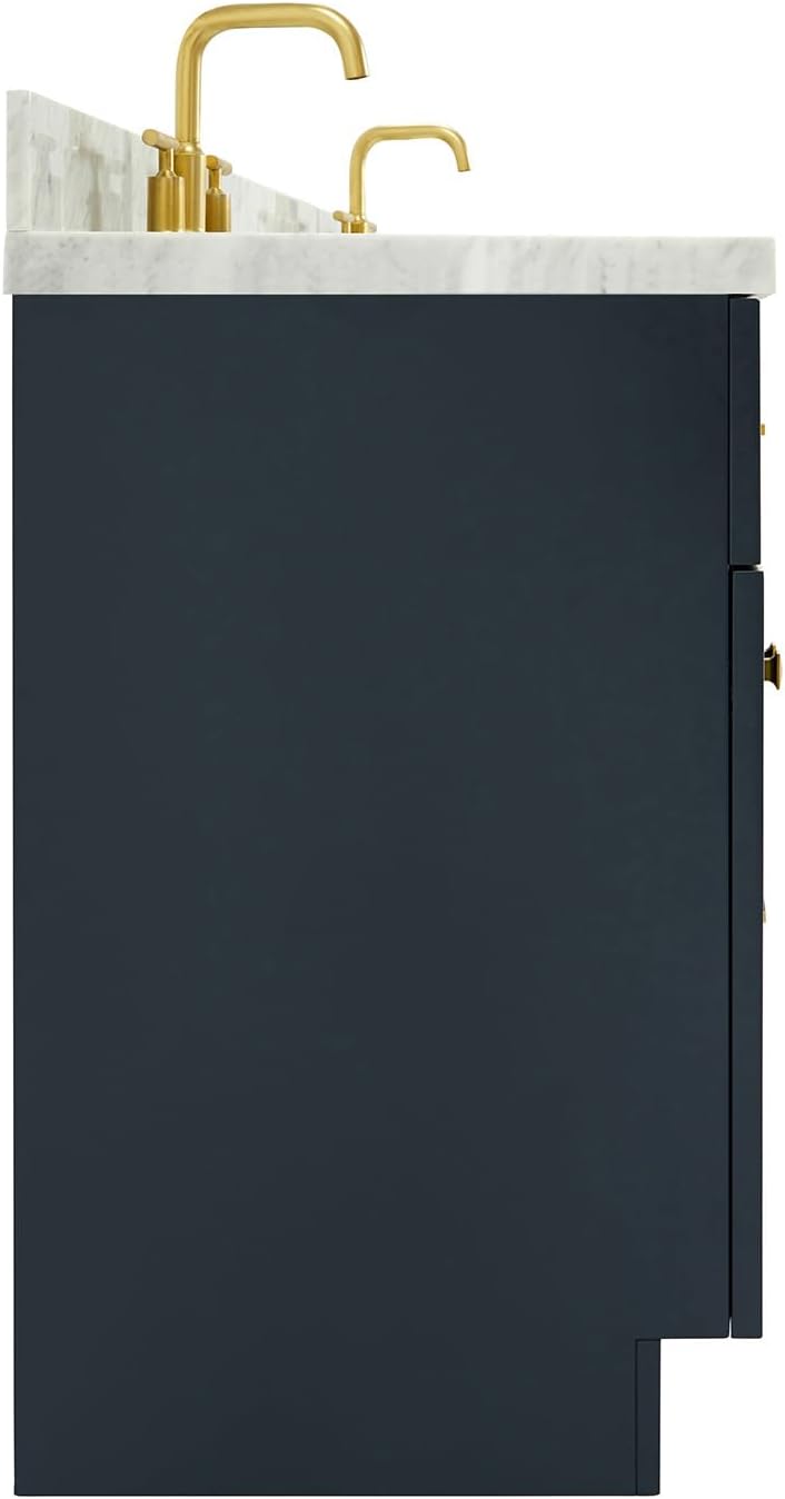 ARIEL Hamlet 66-inch Bathroom Vanity with Sink,Solid Wood, 1.5-inch Carrara White Quartz Countertop & Backsplash, Double Oval Porcelain Sink, 4 Soft Closing Doors, 3 Dovetail Drawers, Midnight Blue