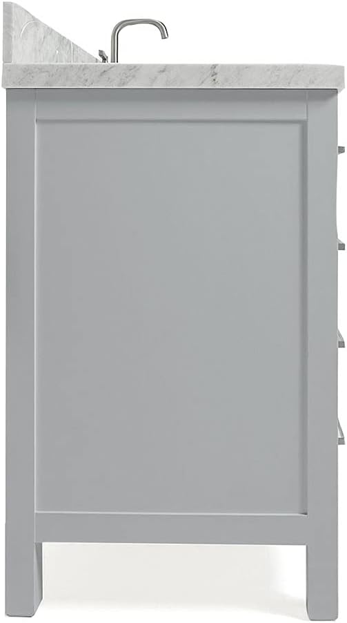 ARIEL Cambridge 42-inch Bathroom Vanity with Sink,Solid Wood, 1.5-inch Italian Carrara Marble Countertop & Backsplash, Single Oval Porcelain Sink, 2 Soft Closing Doors, 5 Dovetail Drawers, Grey