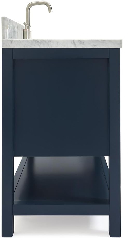 ARIEL Magnolia 54-inch Bathroom Vanity with Sink,Solid Wood, 1.5-inch Italian Carrara Marble Countertop, Single Rectangular Porcelain Sink, 2 Soft Closing Doors, 6 Dovetail Drawers, Midnight Blue