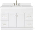 ARIEL Hamlet 48-inch Bathroom Vanity with Sink,Solid Wood, 1.5-inch Pure White Quartz Countertop & Backsplash, Single Rectangular Porcelain Sink, 2 Soft Closing Doors, 4 Dovetail Drawers, White
