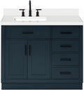 ARIEL Hepburn 43' Inch Left Offset Rectangle Sink Vanity with 1.5' Edge Pure White Quartz Countertop in Midnight Blue