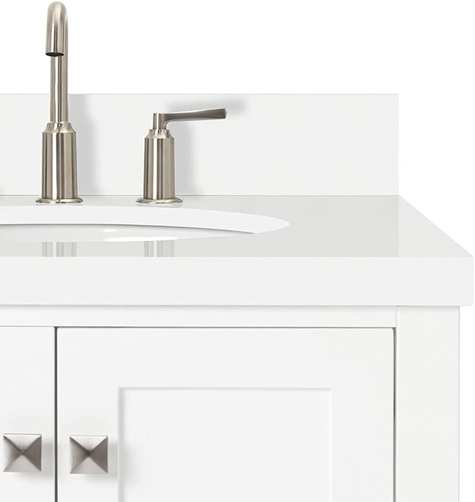 ARIEL Cambridge 36-inch Bathroom Vanity with Sink,Solid Wood, 1.5-inch Pure White Quartz Countertop & Backsplash, Single Oval Porcelain Sink, 2 Soft Closing Doors, 5 Dovetail Drawers, White