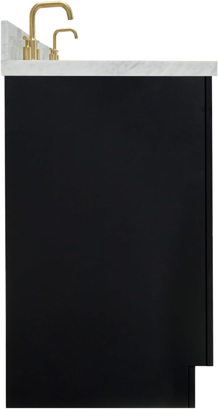 ARIEL Hepburn 66-inch Bathroom Vanity with Sink,Solid Wood, 1.5-inch Italian Carrara Marble Countertop, Double Rectangular Porcelain Sink, 4 Soft Closing Doors, 6 Dovetail Drawers, Black