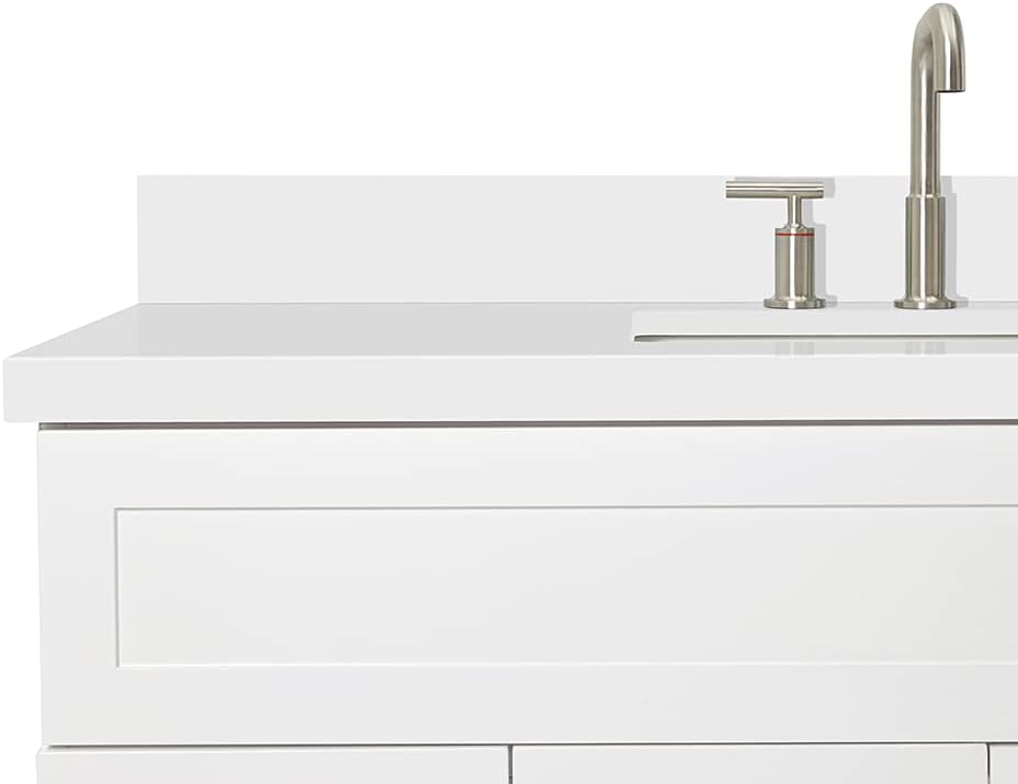 ARIEL Hamlet 48-inch Bathroom Vanity with Sink,Solid Wood, 1.5-inch Pure White Quartz Countertop & Backsplash, Single Rectangular Porcelain Sink, 2 Soft Closing Doors, 4 Dovetail Drawers, White