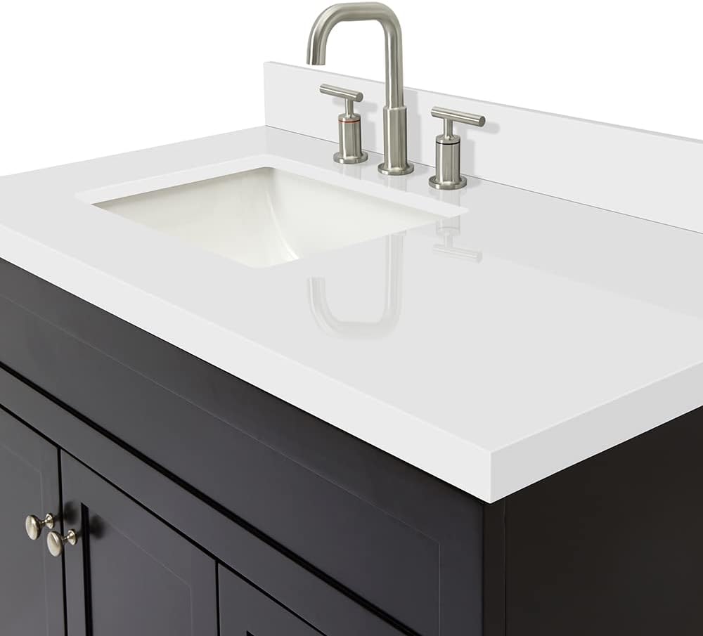 DKB Bradford 42' Black Single Bathroom Vanity with Rectangular Undermount Sink, 1.5' White Quartz Countertop, Solid Wood Frame, 2 Soft-Closing Doors, 2 Full Dovetail Drawers, Brushed Nickel