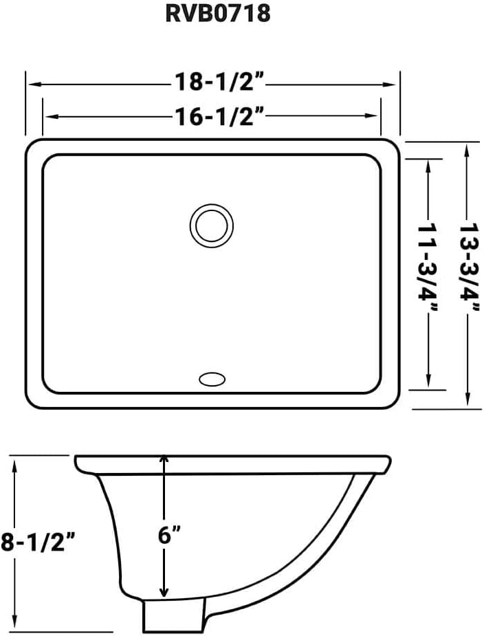 Ruvati 16 x 11-3/4 inch Undermount Bathroom Sink Black Rectangular Porcelain Ceramic with Overflow- RVB0718BK- Durable, Stain-Resistant Small Sink for Modern Bathrooms, Perfect for Vanity Sinks