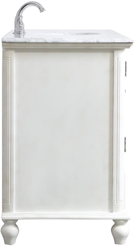 Pemberly Row 48' Bathroom Vanity, Antique White Finish, Solid Wood Base with Carrara Marble Top, Porcelain Undermount Sink, 4 Cabinet Doors and 2 Soft-Close Drawers, Free-Standing for Bathroom Use