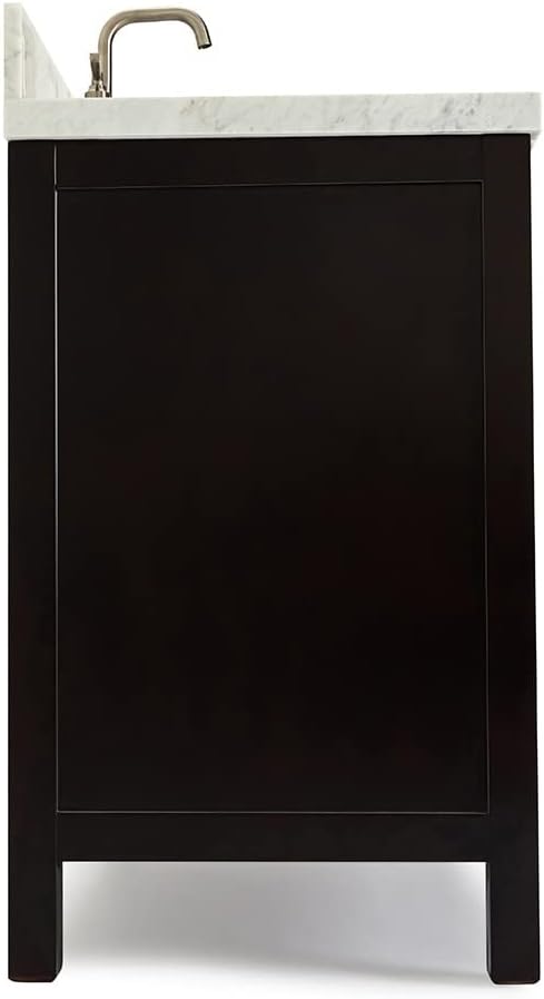 ARIEL Cambridge 36-inch Bathroom Vanity with Sink,Solid Wood, 1.5-inch Italian Carrara Marble Countertop & Backsplash, Single Oval Porcelain Sink, 2 Soft Closing Doors, 5 Dovetail Drawers, Espresso