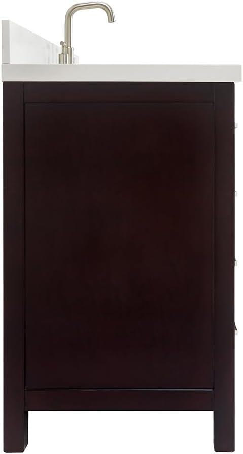 ARIEL Cambridge 66-inch Bathroom Vanity with Sink,Solid Wood, 1.5-inch Pure White Quartz Countertop, Single Rectangular Porcelain Sink, 2 Soft Closing Doors, 9 Dovetail Drawers, Espresso