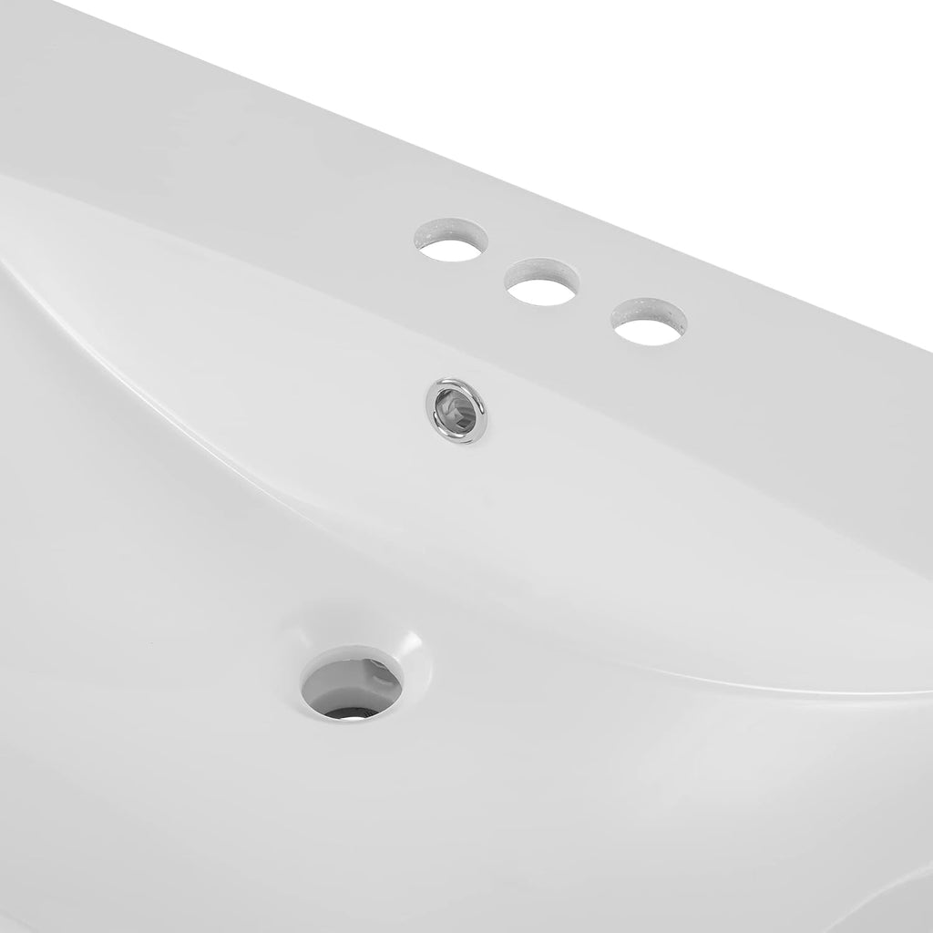 36' Bathroom Vanity Top Only, Drop-in Ceramic Sink with Pre-drilled 3 Holes and Overflow Hole