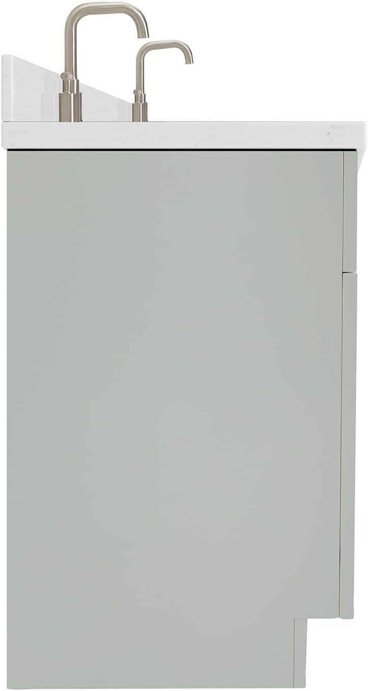 ARIEL Hamlet 66-inch Bathroom Vanity with Sink,Solid Wood, 1.5-inch Carrara White Quartz Countertop & Backsplash, Double Oval Porcelain Sink, 4 Soft Closing Doors, 3 Dovetail Drawers, Grey