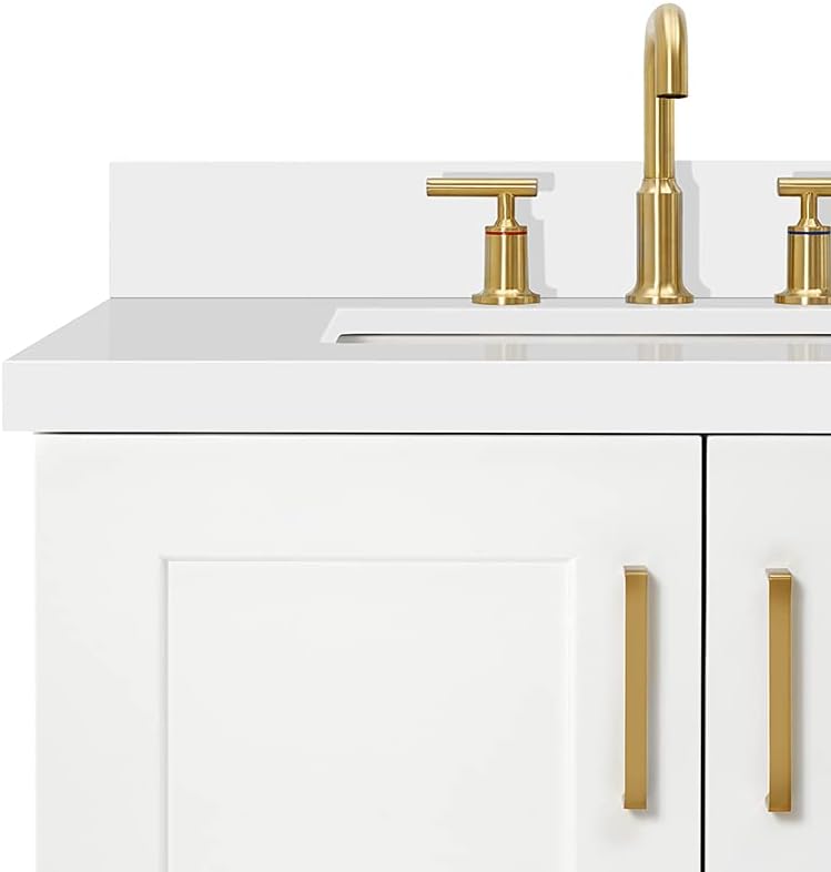 ARIEL Taylor 42-inch Bathroom Vanity with Sink,Solid Wood, 1.5-inch Pure White Quartz Countertop, Single Rectangular Porcelain Sink, Soft Closing Doors, Dovetail Drawers, White