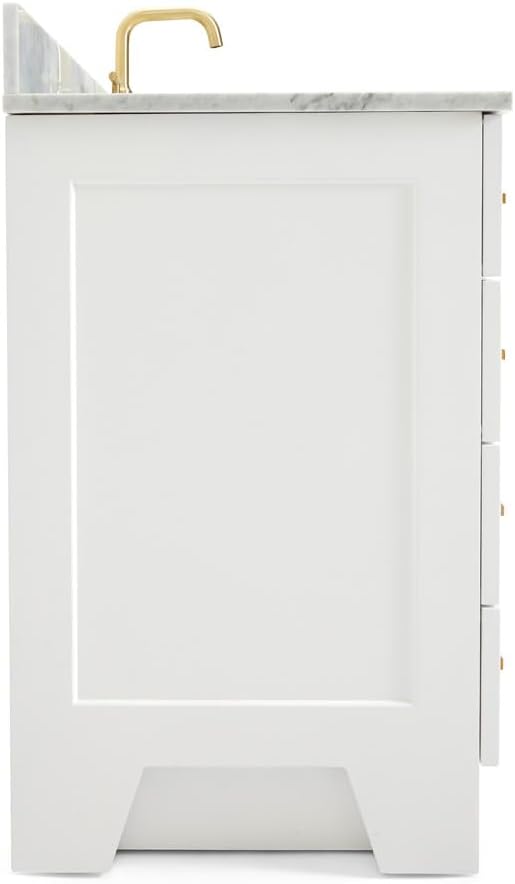ARIEL Taylor 54-inch Bathroom Vanity with Sink,Solid Wood, 0.75-inch Italian Carrara Marble Countertop, Single Rectangular Porcelain Sink, 2 Soft Closing Doors, 9 Dovetail Drawers, White