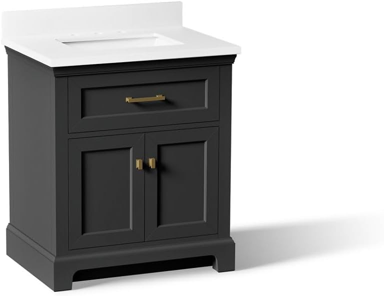 Kohler Charlemont 30' Bathroom Vanity Cabinet with White Sink and Quartz Top, Modern Bathroom Storage, Dark Warm Grey, K-29260-BD1-DWG