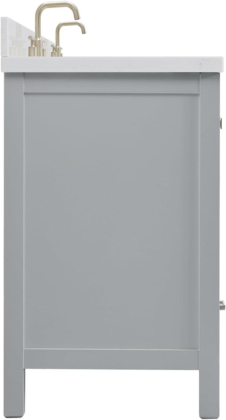 ARIEL Cambridge 66-inch Bathroom Vanity with Sink,Solid Wood, 1.5-inch Carrara White Quartz Countertop & Backsplash, Double Oval Porcelain Sink, 4 Soft Closing Doors, 6 Dovetail Drawers, Grey