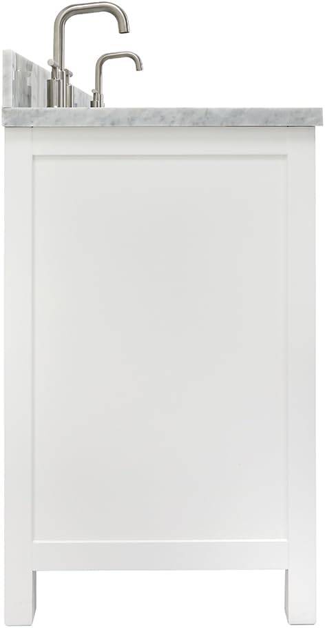 ARIEL Cambridge 66-inch Bathroom Vanity with Sink,Solid Wood, 1.5-inch Italian Carrara Marble Countertop & Backsplash, Double Oval Porcelain Sink, 4 Soft Closing Doors, 6 Dovetail Drawers, White