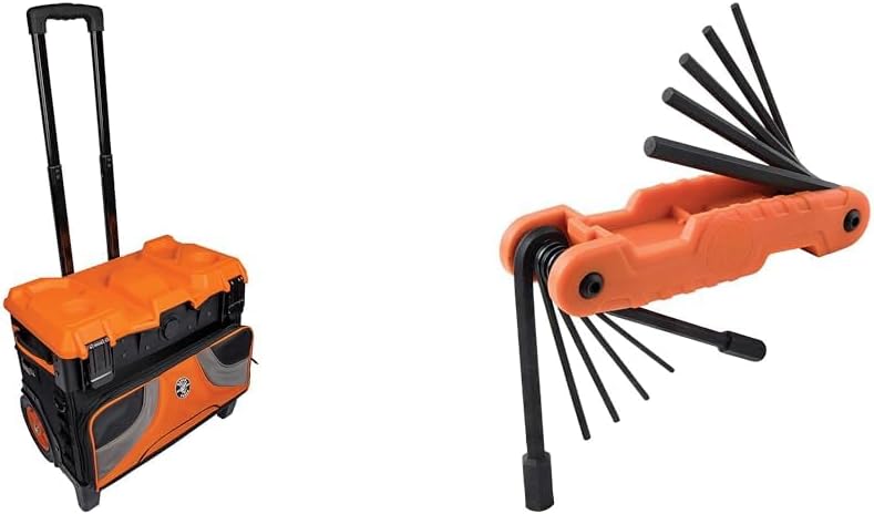Klein Tools 55473RTB Rolling Tool Bag, Tradesman Pro Tool Master, 250lbs Load Rated & 70550 Hex Wrench Key Set, 11 SAE Sizes, Heavy Duty Folding Allen Wrench Tool