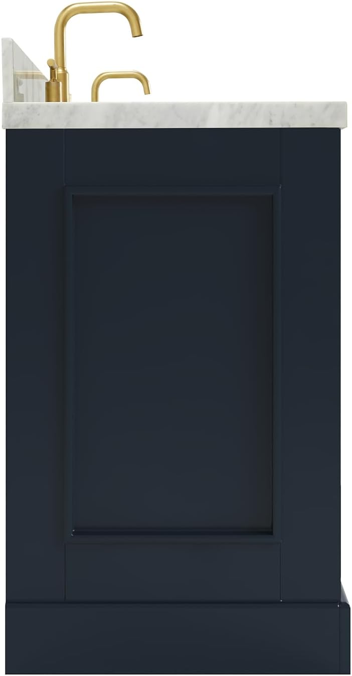 ARIEL Stafford 60-inch Bathroom Vanity with Sink,Solid Wood, 1.5-inch Italian Carrara Marble Countertop, Double Oval Porcelain Sink, 4 Soft Closing Doors, 6 Dovetail Drawers, Midnight Blue