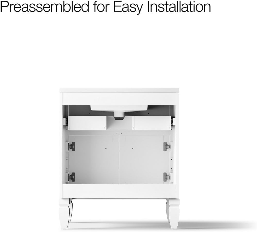 Kohler Hearthaven 30 Inch Bathroom Vanity Cabinet with White Single Sink and Quartz Top, Modern Bathroom Vanity, White, K-33536-ASB-0