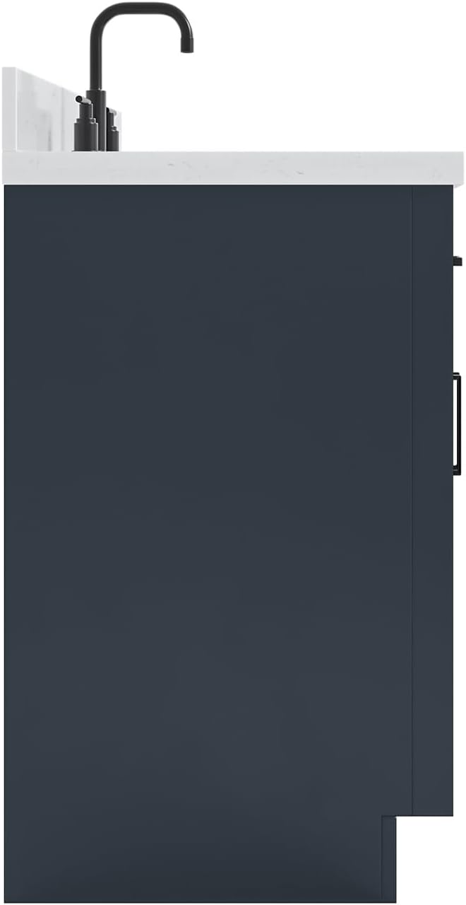 ARIEL Hepburn 48-inch Bathroom Vanity with Sink,Solid Wood, 1.5-inch Carrara White Quartz Countertop, Single Rectangular Porcelain Sink, 2 Soft Closing Doors, 9 Dovetail Drawers, Midnight Blue
