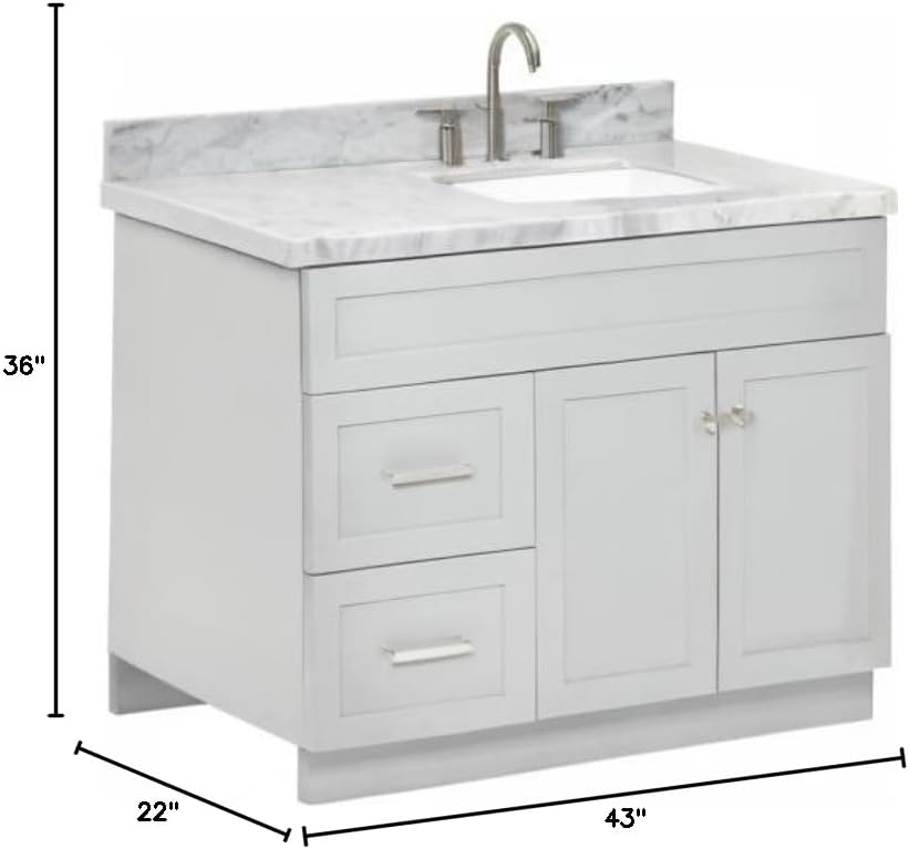 ARIEL 36' Black Bathroom Vanity with Sink, 1.5' Italian Carrara Marble Countertop, Rectangular Undermount Sink, 2 Soft Closing Doors, 2 Dovetail Drawers, Brushed Nickel