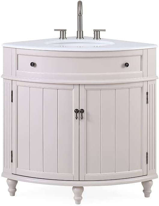 Tennant Brand 24 inch Triadsville Small Corner Bathroom Vanity with Sink and White Quartz top (Taup)