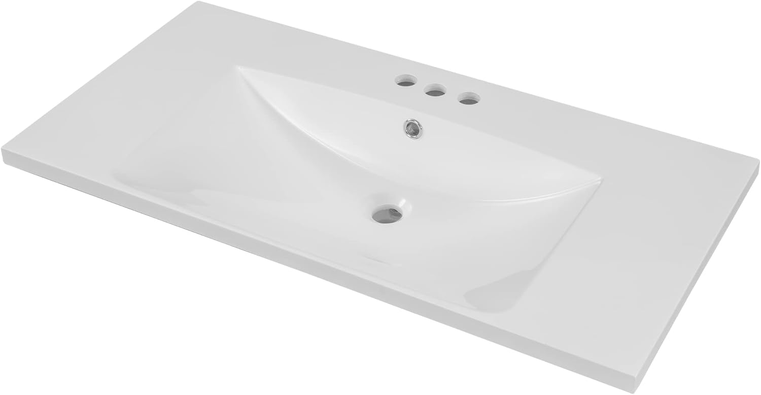 36' Bathroom Vanity Top Only, Drop-in Ceramic Sink with Pre-drilled 3 Holes and Overflow Hole