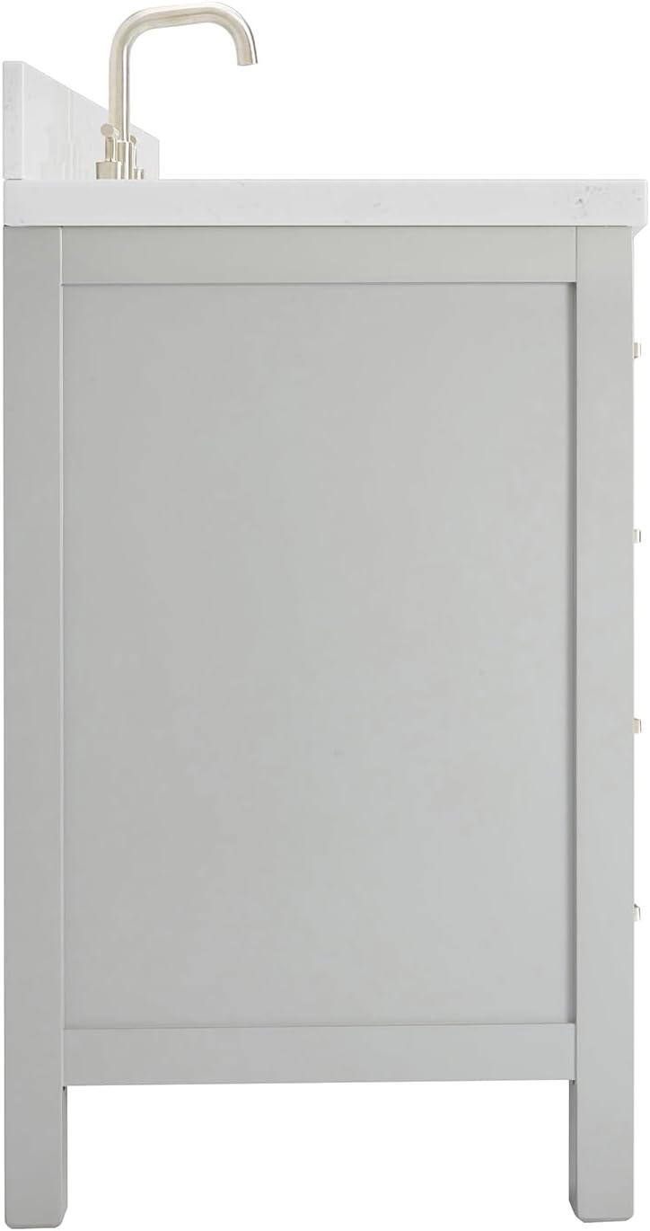 ARIEL Cambridge 66-inch Bathroom Vanity with Sink,Solid Wood, 1.5-inch Carrara White Quartz Countertop & Backsplash, Single Oval Porcelain Sink, 2 Soft Closing Doors, 9 Dovetail Drawers, Grey