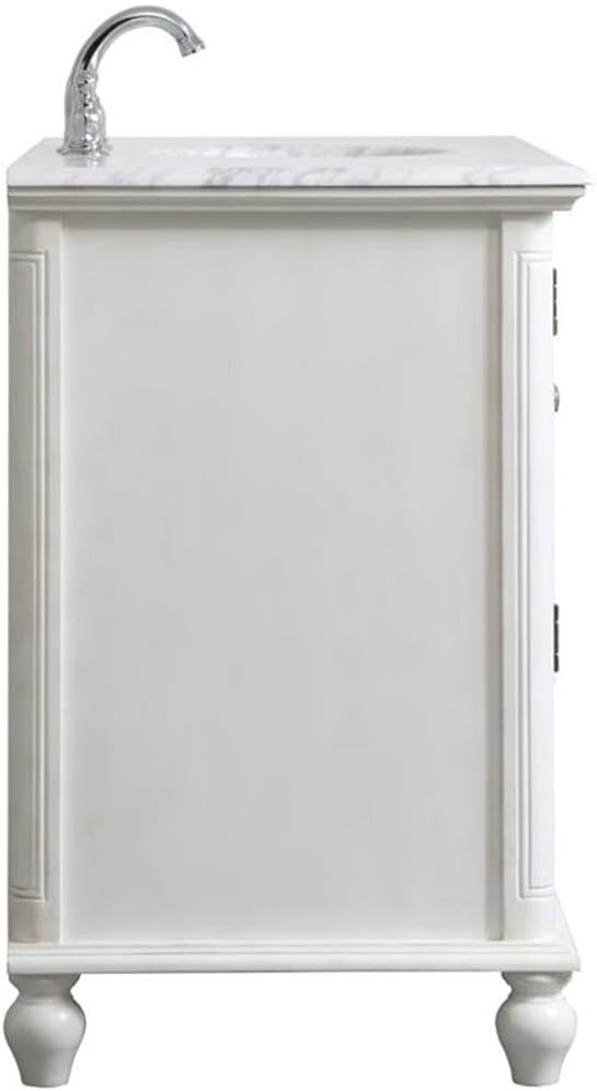 Pemberly Row 42' Single Bathroom Vanity, Antique White Finish, Solid Wood and MDF Base, Carrara White Marble Top, Porcelain Undermount Sink, 2 Drawers and 3 Doors, Freestanding for Bathroom Use