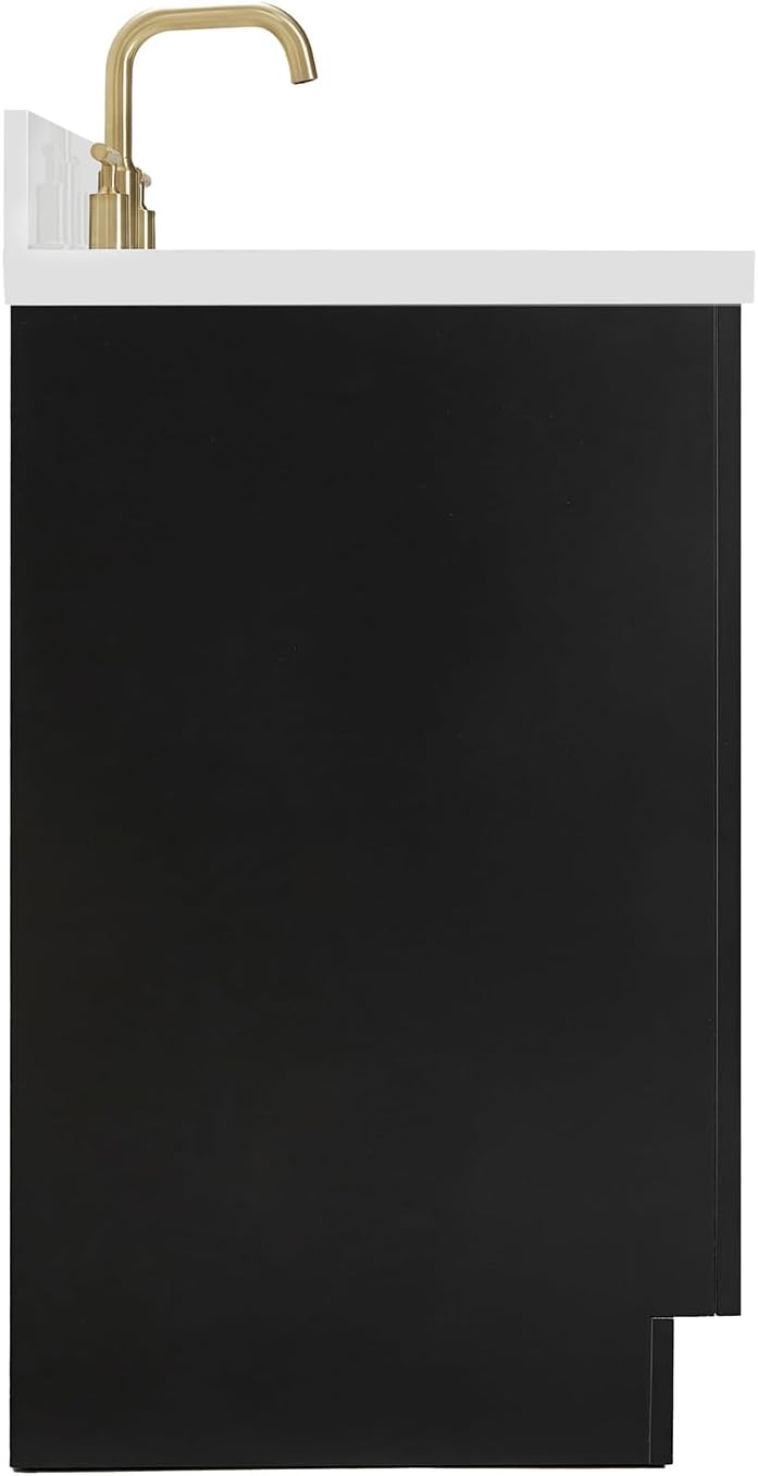 ARIEL Loren 48-inch Bathroom Vanity with Sink,Solid Wood, 1.5-inch Pure White Quartz Countertop, Single Rectangular Porcelain Sink, 2 Soft Closing Doors, 7 Dovetail Drawers, Black