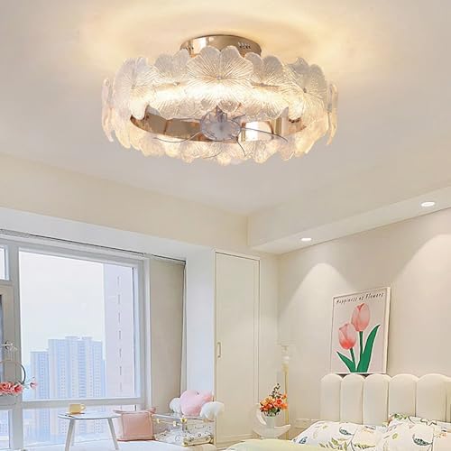 Ceiling Fan with Light Remote - Reversible Dimmable LED Pink Crystal Flower Fan for Girls Bedroom, Living Room, Nursery - 360° Rotating Kid-Friendly Design