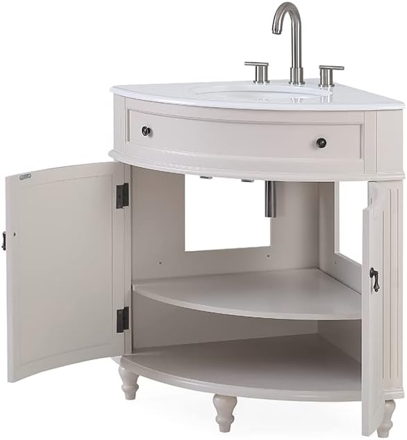 Tennant Brand 24 inch Triadsville Small Corner Bathroom Vanity with Sink and White Quartz top (Taup)