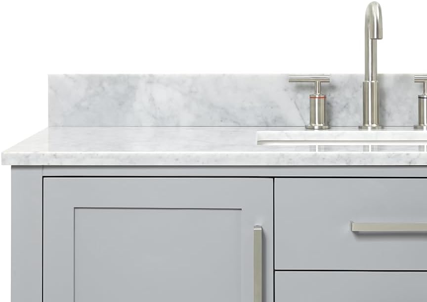 ARIEL Bayhill 48-inch Bathroom Vanity with Sink,Solid Wood, 0.75-inch Italian Carrara Marble Countertop, Single Rectangular Porcelain Sink, 2 Soft Closing Doors, 2 Dovetail Drawers, Grey