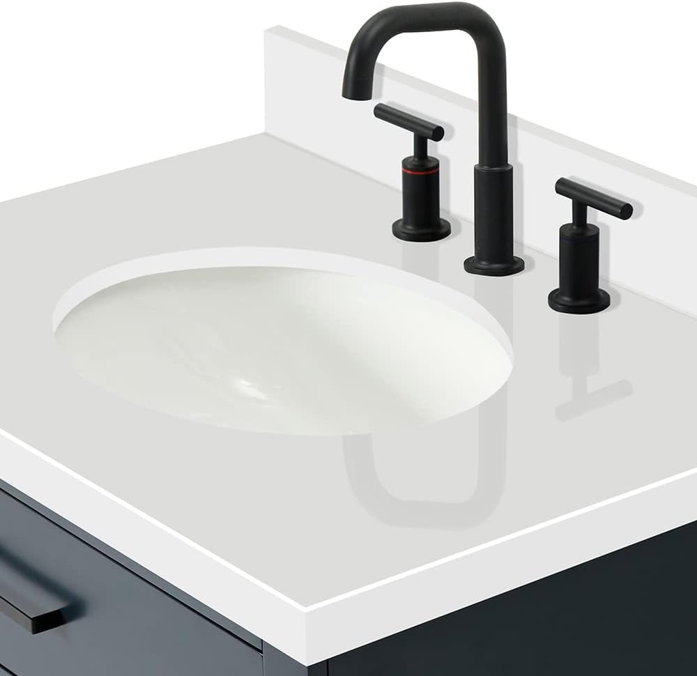 ARIEL Hepburn 30-inch Bathroom Vanity with Sink,Solid Wood, 1.5-inch Pure White Quartz Countertop & Backsplash, Single Oval Porcelain Sink, 2 Soft Closing Doors, 1 Dovetail Drawers, Midnight Blue
