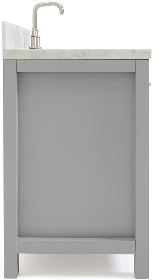 ARIEL 60-Inch White Bathroom Vanity with Sink, 1.5-Inch Italian Carrara Marble Countertop & Backsplash, Rectangular Ceramic Sink, 2 Soft Closing Doors, 5 Dovetail Drawers, Polished Chrome