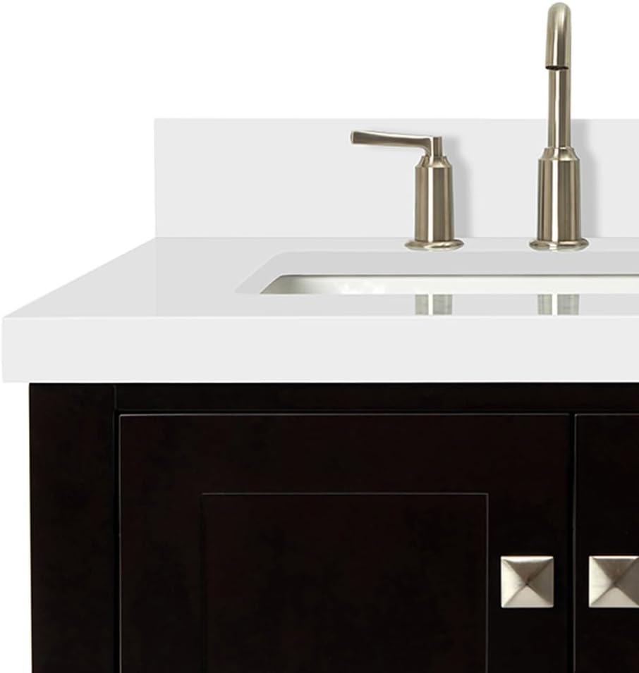 ARIEL Cambridge 36-inch Bathroom Vanity with Sink,Solid Wood, 1.5-inch Pure White Quartz Countertop, Single Rectangular Porcelain Sink, 2 Soft Closing Doors, 5 Dovetail Drawers, Espresso