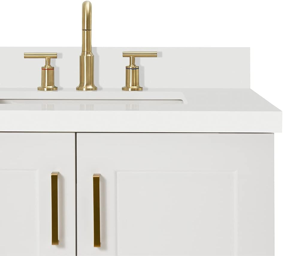ARIEL Taylor 42-inch Bathroom Vanity with Sink,Solid Wood, 1.5-inch Pure White Quartz Countertop, Single Rectangular Porcelain Sink, Soft Closing Doors, Dovetail Drawers, White
