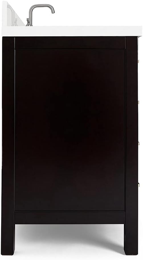 ARIEL Cambridge 36-inch Bathroom Vanity with Sink,Solid Wood, 1.5-inch Pure White Quartz Countertop, Single Rectangular Porcelain Sink, 2 Soft Closing Doors, 5 Dovetail Drawers, Espresso