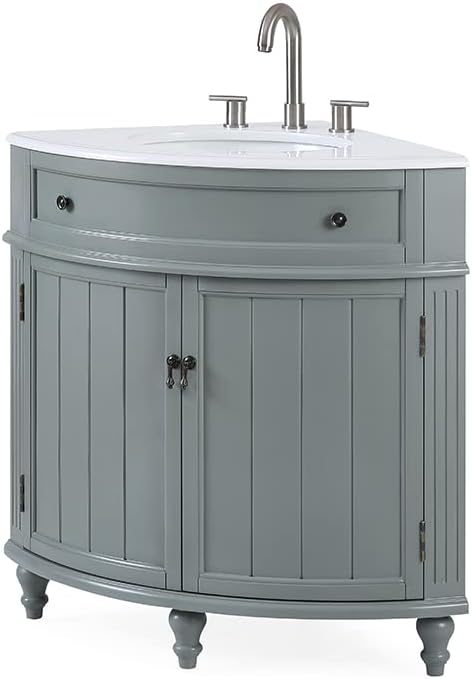 Tennant Brand 24 inch Triadsville Small Corner Bathroom Vanity with Sink and White Quartz top (Gray)