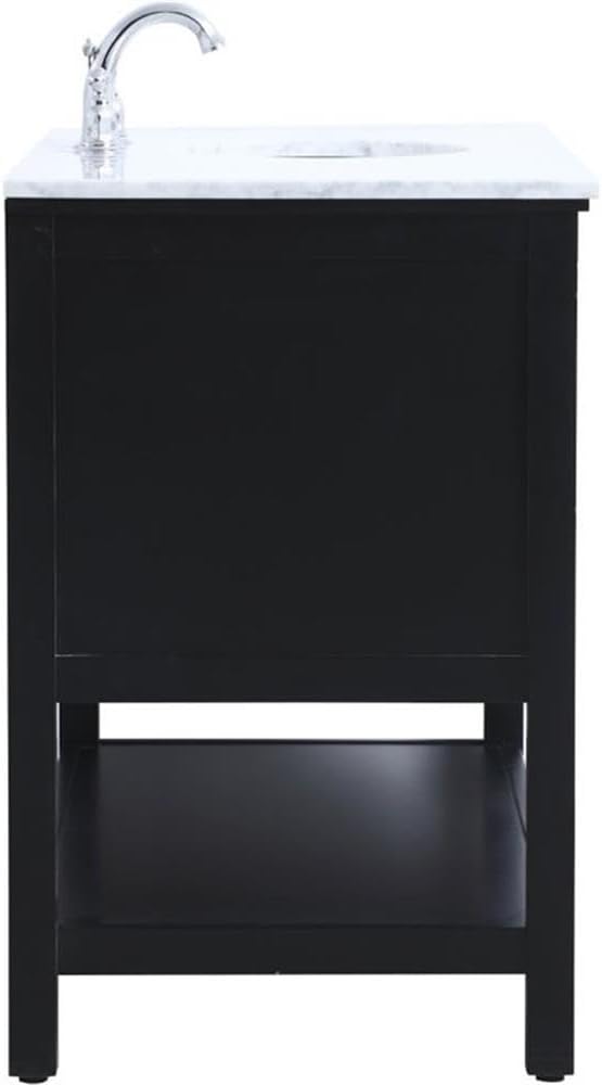Pemberly Row Contemporary 48' Freestanding Bathroom Vanity, Solid Poplar Wood, Black Finish, Italian White Marble Top with Undermount Porcelain Sink, Soft-Close Drawers, Spacious Storage for Bathroom