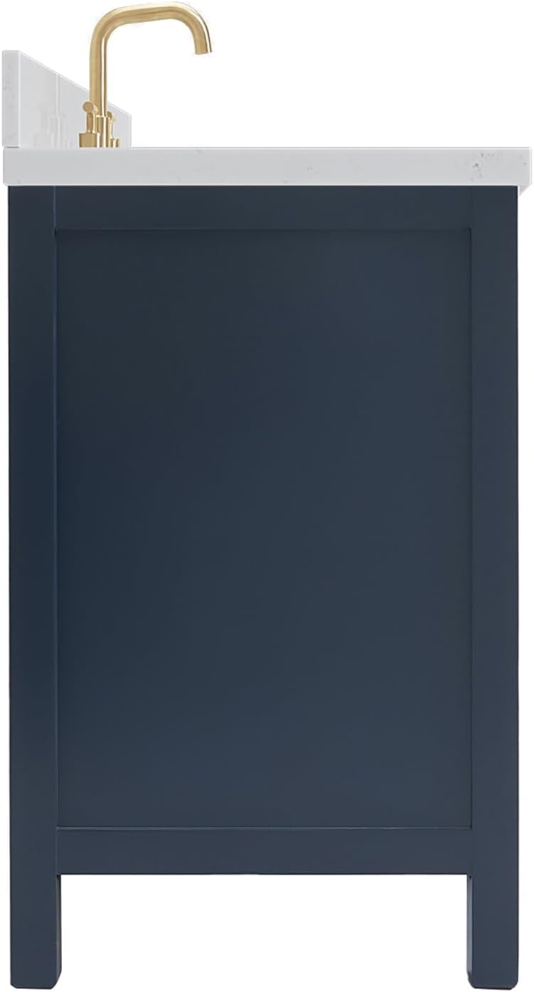 ARIEL Cambridge 48-inch Bathroom Vanity with Sink,Solid Wood, 1.5-inch Carrara White Quartz Countertop, Single Oval Porcelain Sink, 2 Soft Closing Doors, 9 Dovetail Drawers, Midnight Blue