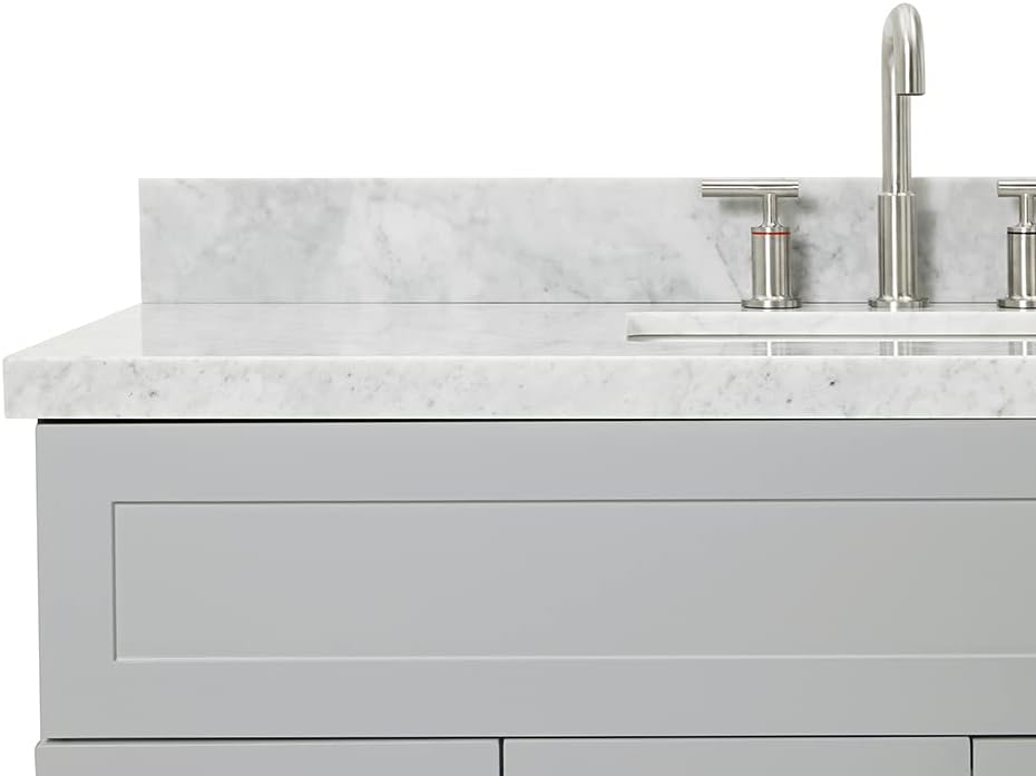 ARIEL Hamlet 48-inch Bathroom Vanity with Sink,Solid Wood, 1.5-inch Italian Carrara Marble Countertop & Backsplash, Single Rectangular Porcelain Sink, 2 Soft Closing Doors, 4 Dovetail Drawers, Grey