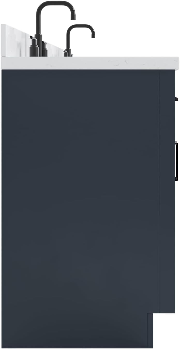 ARIEL Hepburn 72-inch Bathroom Vanity with Sink,Solid Wood, 1.5-inch Carrara White Quartz Countertop, Double Oval Porcelain Sink, 4 Soft Closing Doors, 6 Dovetail Drawers, Midnight Blue