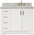 ARIEL 30-Inch Grey Bathroom Vanity with Sink, Solid Wood Cabinet, 1.5-Inch Carrara Marble Countertop, Rectangular Undermount Sink, 2 Soft Closing Doors, Brushed Nickel Hardware
