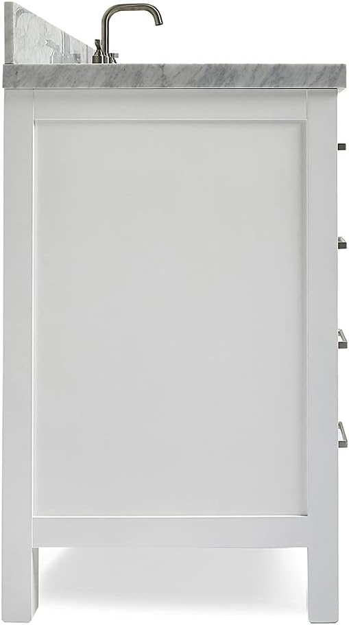 ARIEL Cambridge 42-inch Bathroom Vanity with Sink,Solid Wood, 1.5-inch Italian Carrara Marble Countertop, Single Rectangular Porcelain Sink, 2 Soft Closing Doors, 5 Dovetail Drawers, White